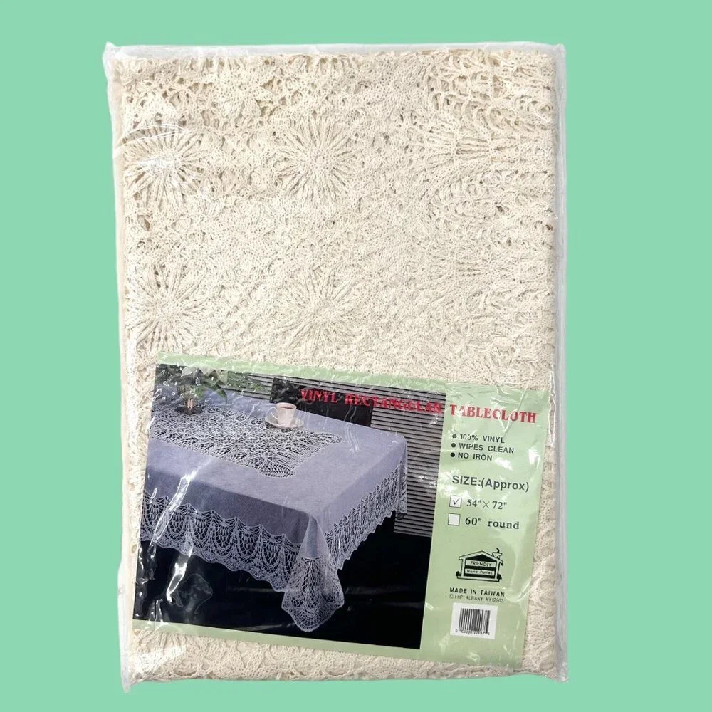 NEW IN PKG IVORY LACE VINYL RECTANGULAR TABLECLOTH 54X72